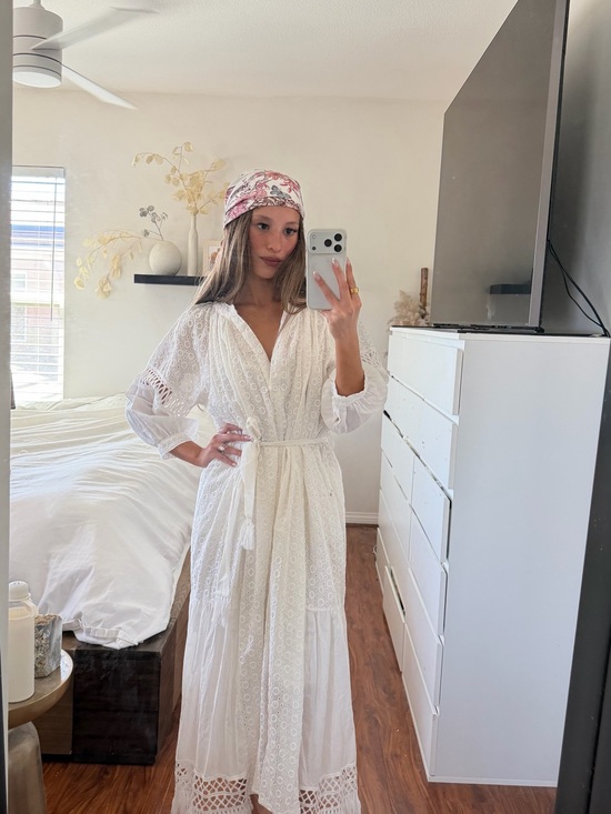 storets Dresses & Skirts - storets White Eyelet Lace Maxi Dress with Tassel Tie